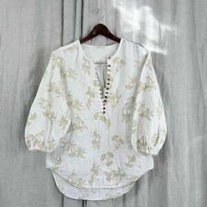 Anthropologie Floreat Top Womens S Floral Boho Peasant Tunic Gauze Cotton